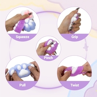 Jucarie Antistres Squishy, Flippy, cu Revenire Lenta, Squeeze Pinch Family, Model Labuta de Pisica Pufoasa, 6x6 cm, 72g, Ambalaj Transparent, Mov-Alb