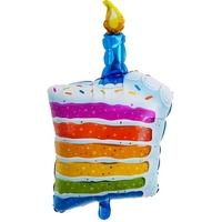 Balon din Folie Metalizata, Flippy, Model Prajitura cu Lumanare, 84x53 cm, Baloane Party, Ambalaj Individual, Pai Inclus, Umflare cu Aer sau Heliu, Multicolor