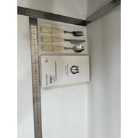 Tacamuri pentru Copii, Flippy, Set 3 Piese, Tacamuri pentru Dejun, Lingura Furculita Cutit, Stil Italian, Manere forma Cascaval Plastic, Inox, 23 cm, Auriu