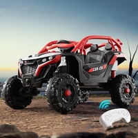 Masina Electrica pentru Copii, Flippy, Tip Buggy/UTV Off-Road Dual Drive, Conectare Bluetooth, Telecomanda, Lumina Intermitenta si Muzica, Baterie 380*2, 6V 7Ah, 97 x 62 x 58 cm, Rosu Negru