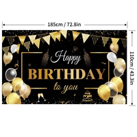 Banner Tip Fundal pentru Poze, Flippy, din Panza, Model Happy Birthday to You, 185 x 110 cm, Sfoara 6 m, Prindere in 4 Colturi, Negru/Auriu