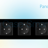 Priza cvintupla Livolo cu rama din sticla, negru