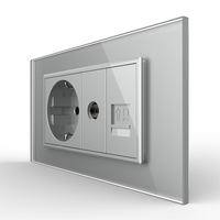 Priza Dubla Livolo cu Rama din Sticla 1 Priza Schuko+TV/internet, Standard Italian - Serie Noua, gri