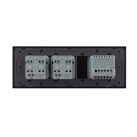 Intrerupator Dublu Cap Scara / Cruce + 2 Prize LIVOLO cu Rama Din Sticla, Standard Italian, 6M, negru