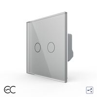 Intrerupator Dublu Cap Scara / Cruce cu Touch LIVOLO din Sticla - Protocol ZigBee EC, gri