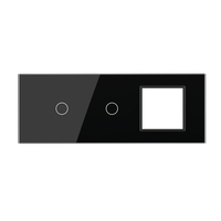 Panou Intrerupator Simplu + Simplu cu Priza LIVOLO din Sticla, Standard Italian - 6/7M, negru