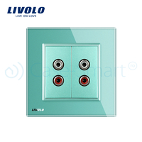 Priza dubla audio Livolo cu rama din sticla, verde