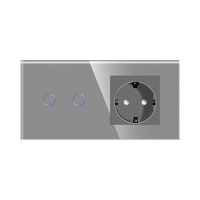 Intrerupator Dublu Cap Scara / Cruce + Priza cu Rama din Sticla LUXION, Serie A, gri