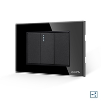 Intrerupator Simplu Cruce Mecanic 1M si 2 Taste False LUXION cu Rama din Sticla, Standard Italian, 3M, negru