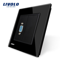 Priza cu mufa VGA mama Livolo cu rama din sticla, negru