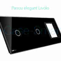Panou 2 intrerupatoare simple cu touch si priza Livolo din sticla, negru