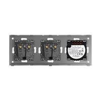 Intrerupator Triplu + 2 Prize cu Rama din Sticla LUXION, auriu