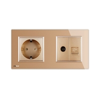 Priza dubla Livolo cu rama din sticla 1 priza Schuko+TV/internet, auriu