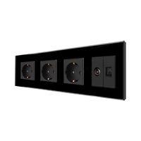 Priza Tripla Schuko + TV + Internet cu Rama Din Sticla LUXION, negru