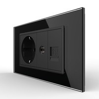 Priza Dubla Livolo cu Rama din Sticla 1 Priza Schuko+TV/internet, Standard Italian - Serie Noua, negru