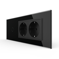 Intrerupator Simplu + 2 Prize LIVOLO cu Rama Din Sticla, Standard Italian, 6M, negru