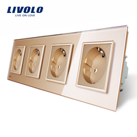 Priza cvadrupla Livolo cu rama din sticla, auriu