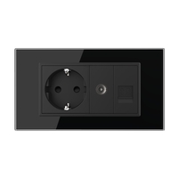 Priza Dubla Livolo cu Rama din Sticla 1 Priza Schuko+TV/internet, Standard Italian - Serie Noua, negru