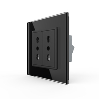 Priza dubla module inguste Livolo cu rama din sticla - standard german, negru