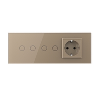 Intrerupator Dublu + Dublu + Priza LIVOLO cu Rama Din Sticla, Standard Italian, 6M, auriu