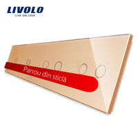 Panou intrerupator simplu+simplu+dublu+dublu cu touch LIVOLO din sticla, auriu
