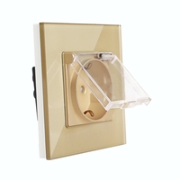 Priza Simpla cu Capac de Protectie cu Rama din Sticla LUXION, auriu