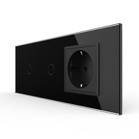 Intrerupator Simplu + Simplu + Priza LIVOLO cu Rama Din Sticla, Standard Italian, 6M, negru