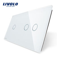 Panou intrerupator dublu + simplu cu touch Livolo din sticla, alb