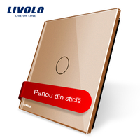 Panou intrerupator simplu cu touch Livolo din sticla, auriu