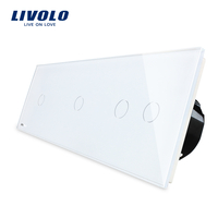 Intrerupator cu touch simplu+simplu+dublu LIVOLO din sticla, alb