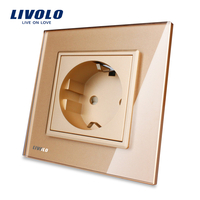 Priza simpla Livolo cu rama din sticla, auriu