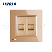 Priza dubla internet Livolo cu rama din sticla, auriu