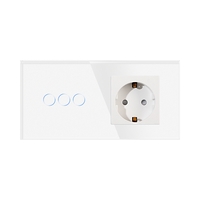 Intrerupator Triplu + Priza cu Rama din Sticla LUXION, alb