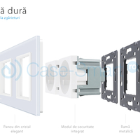 Priza dubla Livolo cu rama din sticla, alb