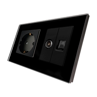 Priza Schuko + TV + Internet cu Rama Din Sticla LUXION, negru