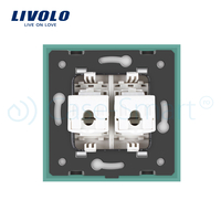 Priza dubla internet Livolo cu rama din sticla, verde