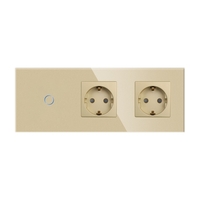 Intrerupator Simplu + 2 Prize cu Rama din Sticla LUXION, auriu