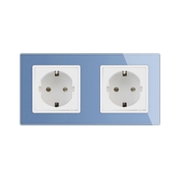 Priza dubla Livolo cu rama din sticla, albastru