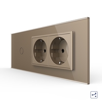 Intrerupator Simplu Cap Scara / Cruce + 2 Prize LIVOLO cu Rama Din Sticla, Standard Italian, 6M, auriu