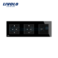 Priza tripla Livolo cu rama din sticla 2 prize simple+TV/internet, negru