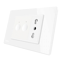 Intrerupator dublu + priza Livolo cu rama din sticla, Standard italian, alb