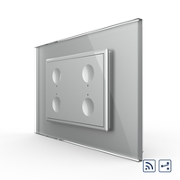 Intrerupator cvadruplu cap scara / cap cruce wireless cu touch Livolo cu rama din sticla, standard Italian - Serie noua, gri