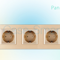 Priza cvintupla + priza TV Internet Livolo cu rama din sticla, auriu