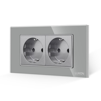 Priza Dubla cu Rama din Sticla LUXION, Standard Italian, 4M, gri