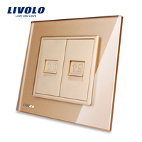 Priza dubla Telefon + Priza internet Livolo cu rama din sticla, auriu