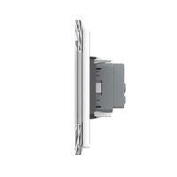 Priza tripla cu blank Livolo cu rama din sticla 6/7 module - standard Italian, alb