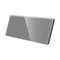 Panou Intrerupator Dublu + Dublu + Dublu cu Touch Din Sticla LUXION, gri