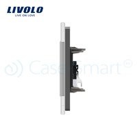 Priza dubla audio Livolo cu rama din sticla, gri