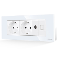 Priza Dubla Schuko + TV + Internet cu Rama din Sticla LUXION, Standard Italian, 6M, alb