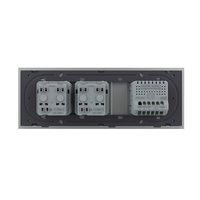 Intrerupator Dublu Cap Scara / Cruce + 2 Prize LIVOLO cu Rama Din Sticla, Standard Italian, 6M, gri